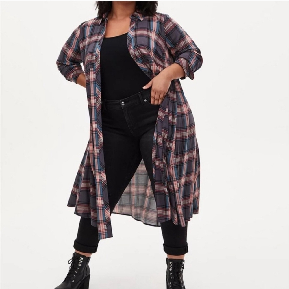 NWT Torrid Multi Plaid Challis Shirt Kimono Sz 2 (18/20) 2X